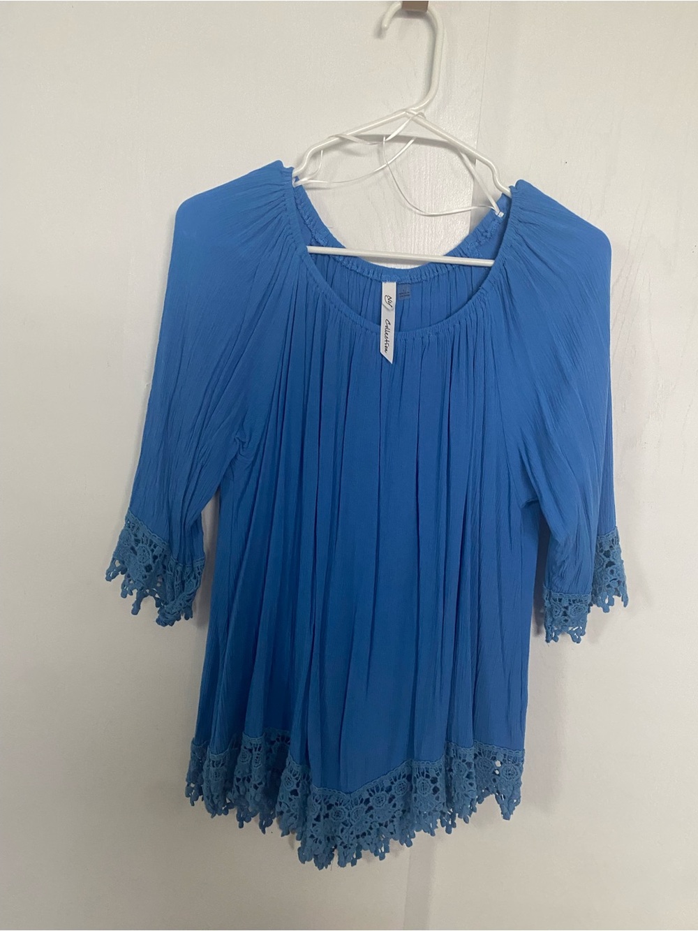 NY Collection Crochet-Hem Peasant Top - tunic Women L
